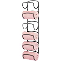 mDesign Práctico toallero de baño de metal inoxidable – Toallero de pared para baño con 6 compartimentos – Accesorios de…